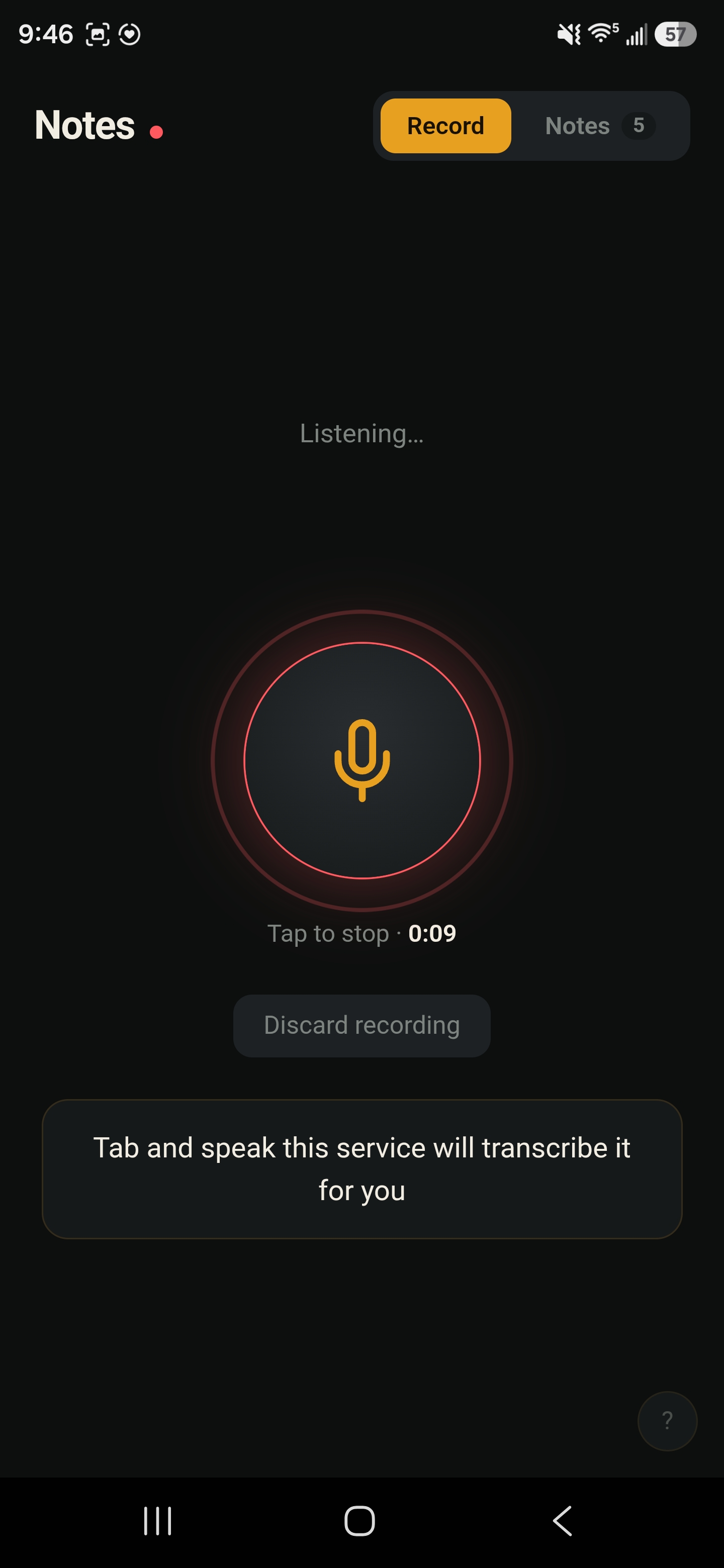 Record screen with mic button, engine ready
